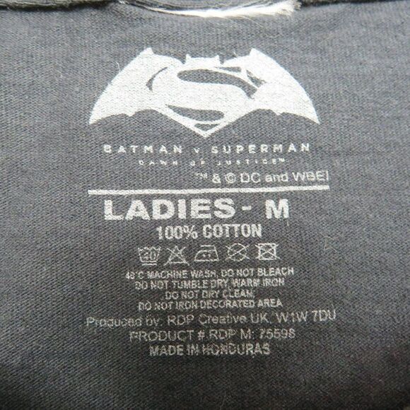 Batman Vs. Superman Movie Metallic Print Women's Shirt Size Medium Black Short S - Picture 3 of 7